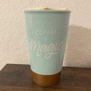 Starbucks Ceramic Travel Tumbler Coffee Cup Mug 12oz “Coffee Is Magic” With Lid